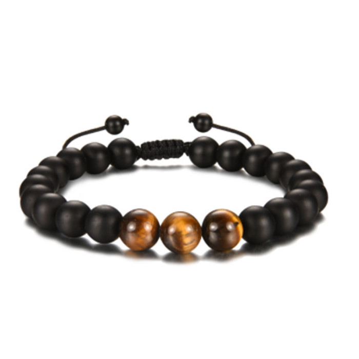 Cross-Border Football Beaded Men's Braided Bracelet Black Matte Coach Football Bracelet Tiger Eye Stone Baseball Bracelet
