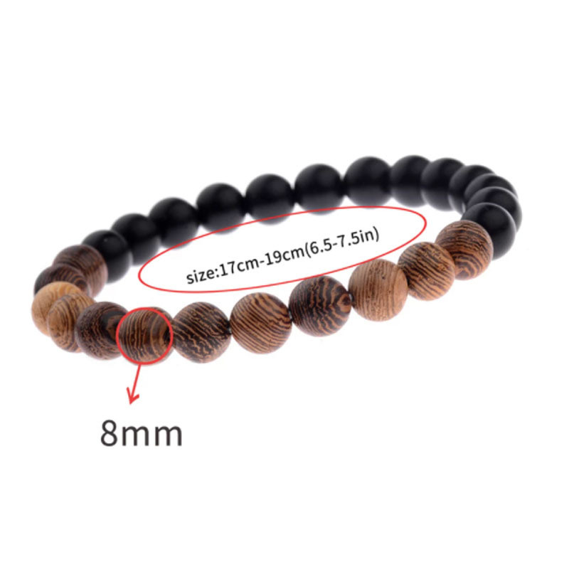 8mm New Style Wooden Bead Bracelet for Men, Volcanic Stone White Pine Red Pine Black Agate Stone Bead Bracelet for Women, European and American Style Bracelet