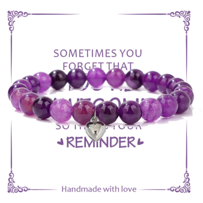 New Purple Striped Agate Bracelet Pink Crystal Morganite Beaded Bracelet for Men and Women Friendship Heart Beaded Jewelry Amazon