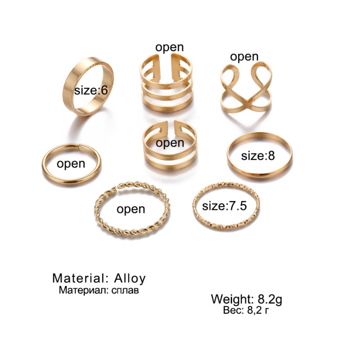 Han Jewelry Retro Women's Multi-piece Ring Set 8-piece Set Ins Celebrity Style Matching HZS1663