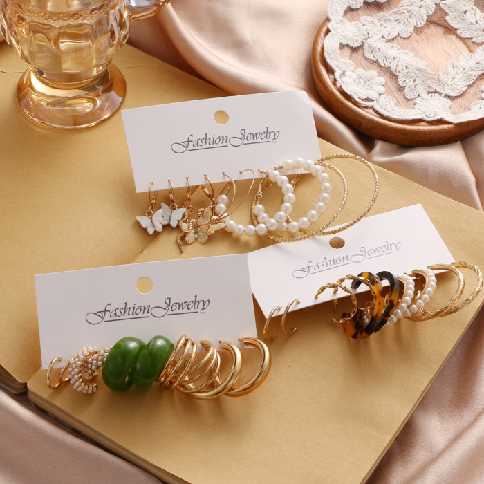 5-Piece Earring Set Vintage Alloy Butterfly Snake-Shaped Stud Earrings Creative Simple Acrylic Earring Set, Jewelry Sets