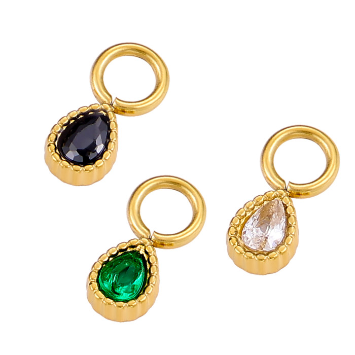 INS Style Exquisite Fashion Colorful Zircon Accessories Water Drop Pendant Stainless Steel December Birthstone, Neckl...