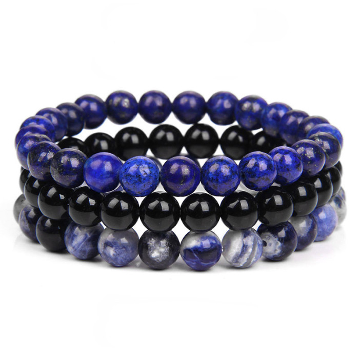 Cross-Border New 8MM Tiger Eye Stone Bracelet Turquoise Hematite Amethyst Set Bracelet for Women and Men Jewelry