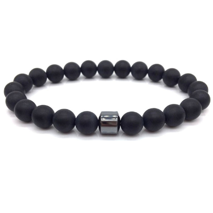 Cross-Border Fashion Jewelry Wholesale New Black Stone Tiger Eye Bead Bracelet Map Stone Bracelet Magnetic Bracelet New Arrival