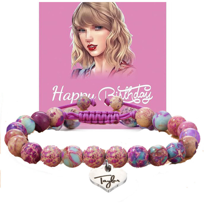 Custom Stainless Steel Taylor Agate Crystal Bracelet Woven Heart Pendant Pink Zebra Green Imperial Stone