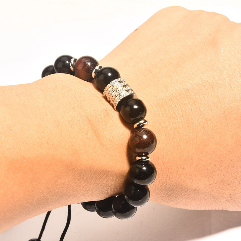 Stainless Steel Tiger Eye Obsidian Men's Bracelet Cross-Border New Product Source Jewelry Accessories Factory Direct Sale
