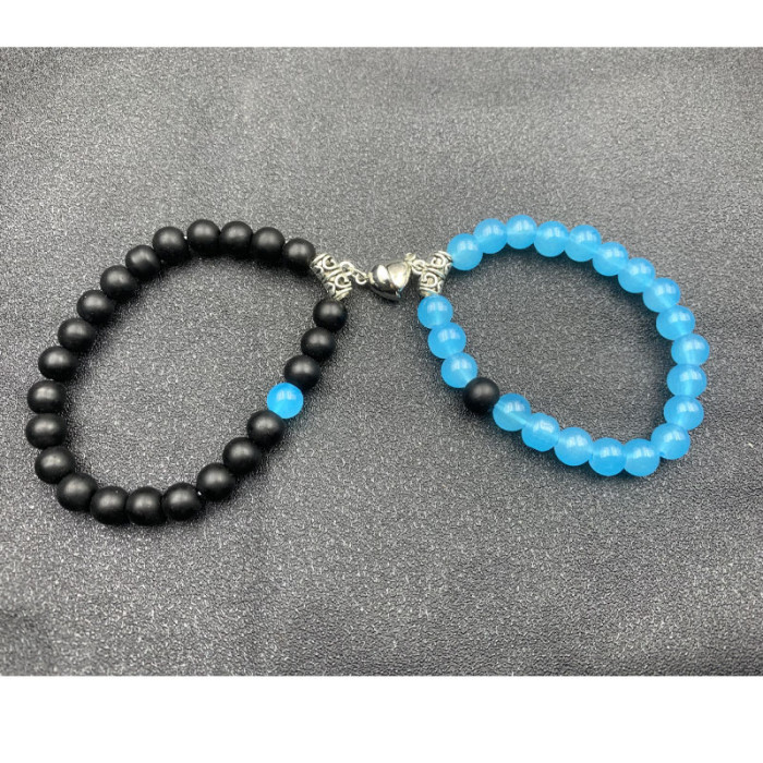 New Arrival Heart-Shaped Magnetic Stone Qixi Festival Couple Bracelet Cross-Border Exclusive Magnetic Tiger Eye Stone Volcanic Stone Bracelet