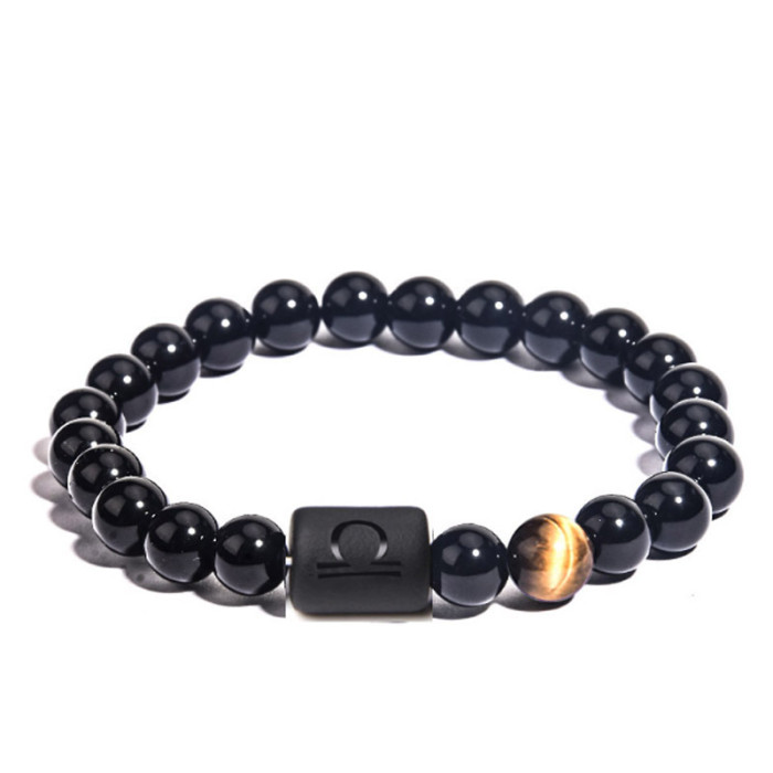 Cross-Border Hot Item Zodiac Stretch Bracelet for Men Smooth Beads Couple Beaded Bracelet WISH Amazon