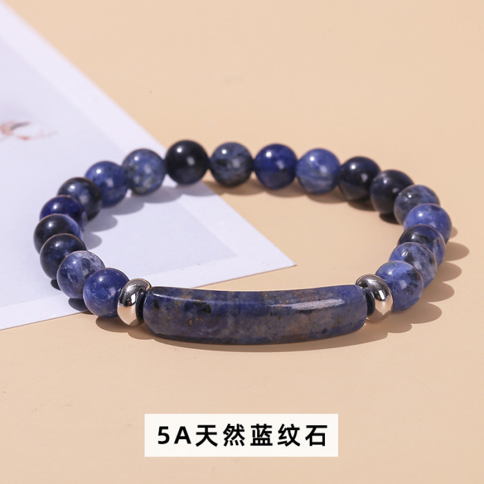 European and American Cross-Border Amazon Pink Quartz Bracelet Green Aventurine Tiger Eye Raw Stone Beaded Bracelet Simple Fashionable Trendy Bracelet Jewelry