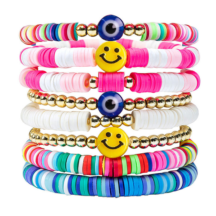 Cross-Border New Colorful Soft Clay Bracelet Sunflower Smiley Face Bracelet Set Pearl Letter Heart Multi-Layer Bracelet