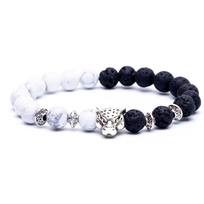Amazon Hot-Selling Natural Matte Volcanic Stone Beads Bracelet Buddha Beads Leopard Head Lion Head Inlaid Diamond Elastic Bracelet