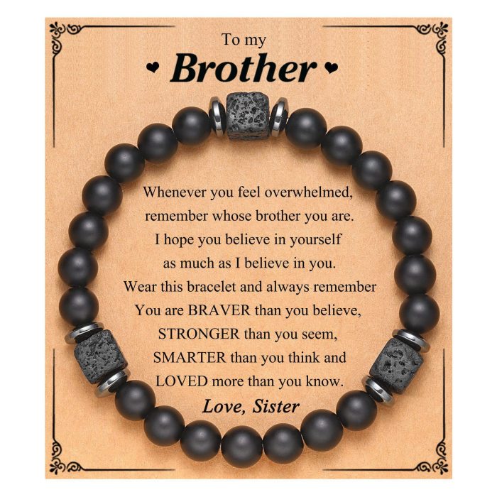 Amazon Hot-Selling Black Matte Square Volcanic Stone Bracelet Father's Day Gift Father's Day Card Bracelet