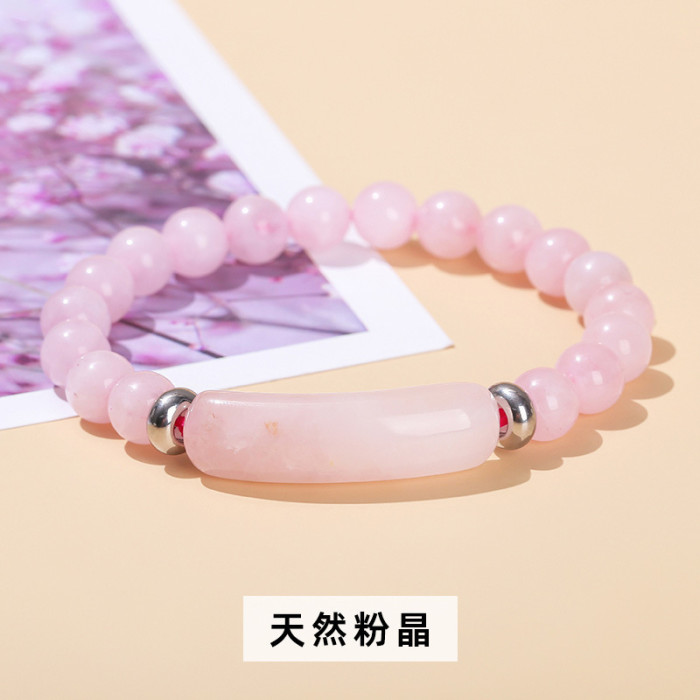 European and American Cross-Border Amazon Pink Quartz Bracelet Green Aventurine Tiger Eye Raw Stone Beaded Bracelet Simple Fashionable Trendy Bracelet Jewelry