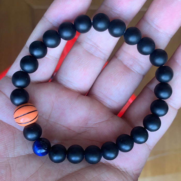 Amazon Hot Selling Obsidian Matte Braided Bracelet Men's Football Fashion Tiger Eye Stone Volcanic Stone Beaded Bracelet