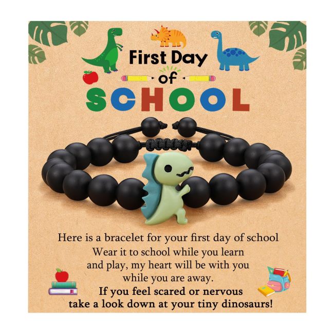 Children's Jewelry Dinosaur Bracelet Green Aventurine Adjustable Black Matte Cartoon Resin Woven Bracelet Amazon Jewelry