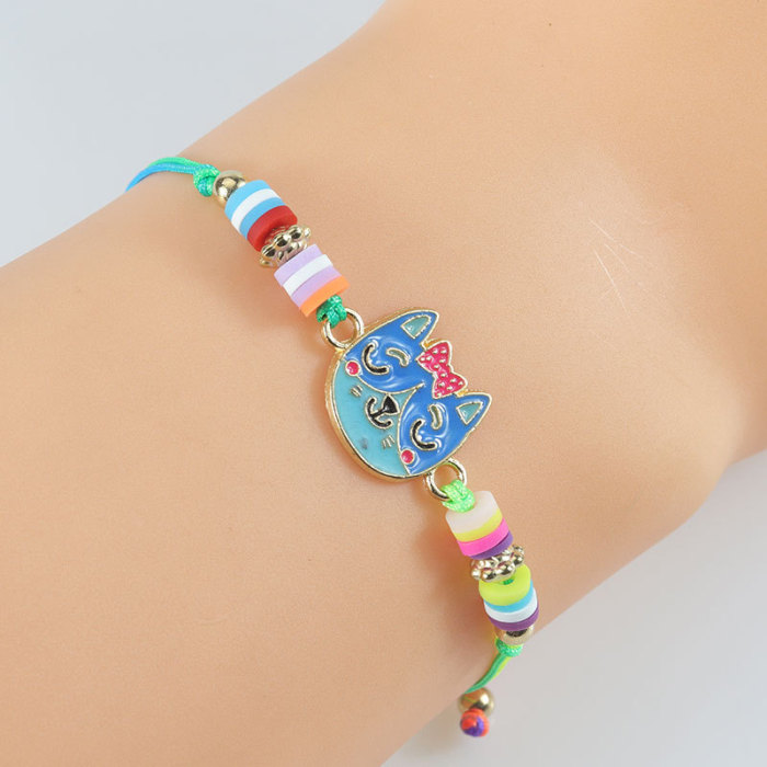 Multi-Color Cat Polymer Clay Adjustable Children's Hand-Woven Color Bracelet Spot