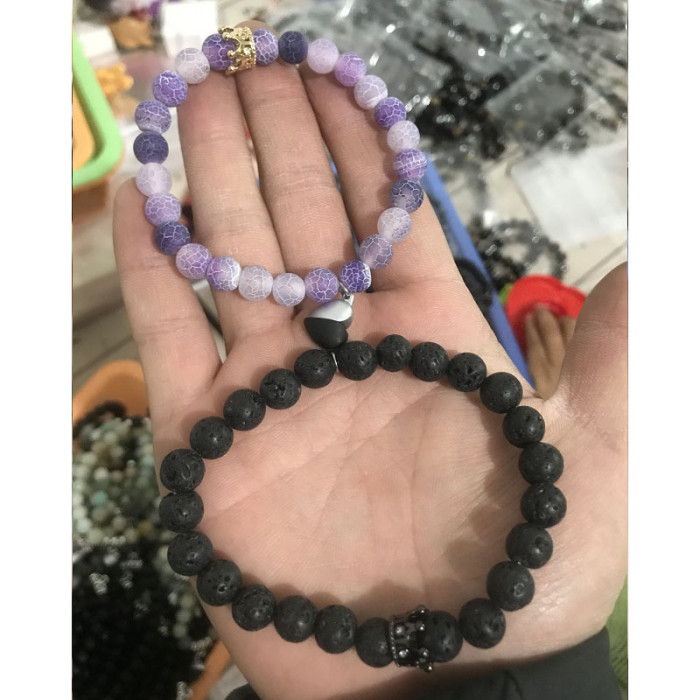 New Arrival Heart-Shaped Magnetic Stone Qixi Festival Couple Bracelet Cross-Border Exclusive Magnetic Tiger Eye Stone Volcanic Stone Bracelet