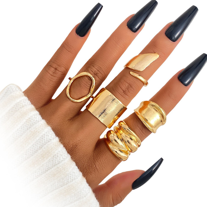 European and American Cross-Border Jewelry Geometric Design Sense Curved Ring Female Joint Ring Open Ring Set Female Wholesale