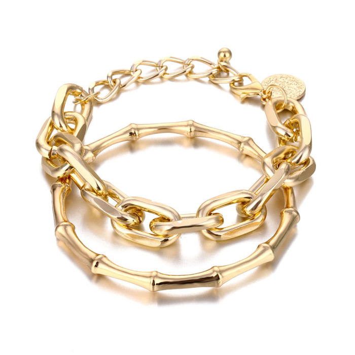 Amazon Hot-Selling Metal Bracelet Set Personality Thick Chain Bracelet Smooth Multi-Layer Open Bangle, Jewelry Sets