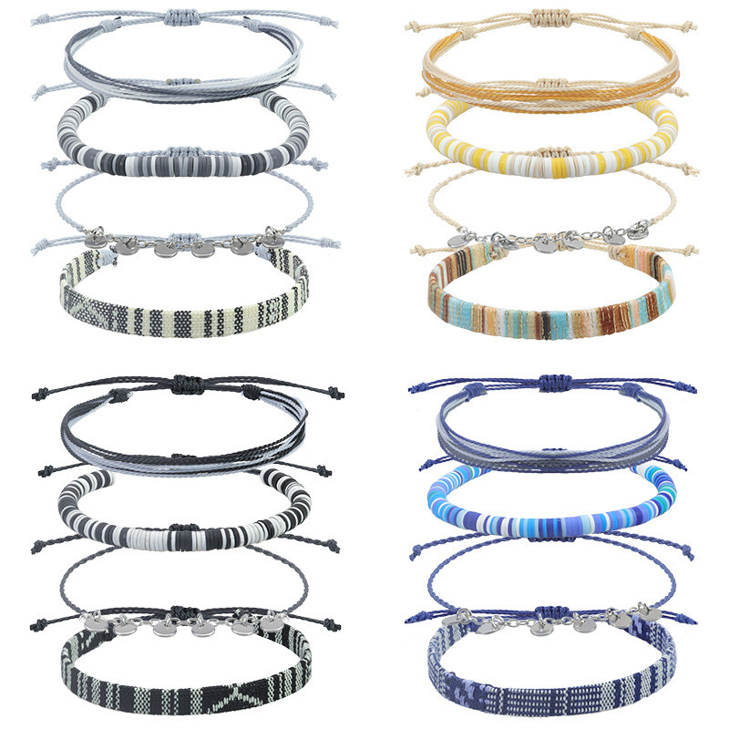 Cross-Border New Bohemian Style Wax Thread Woven Bracelet Soft Clay Friendship Exchange Bracelet 4-Piece Set