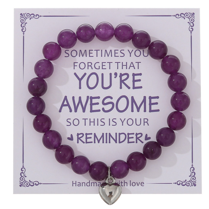 New Purple Striped Agate Bracelet Pink Crystal Morganite Beaded Bracelet for Men and Women Friendship Heart Beaded Jewelry Amazon