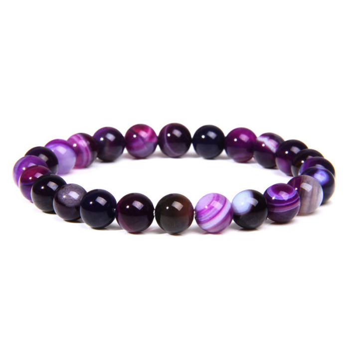 Amazon Hot Sale European and American 8mm Tiger Eye Stone White Pine Agate Crystal Stone Beads Bracelet Elastic Bracelet Cross-Border