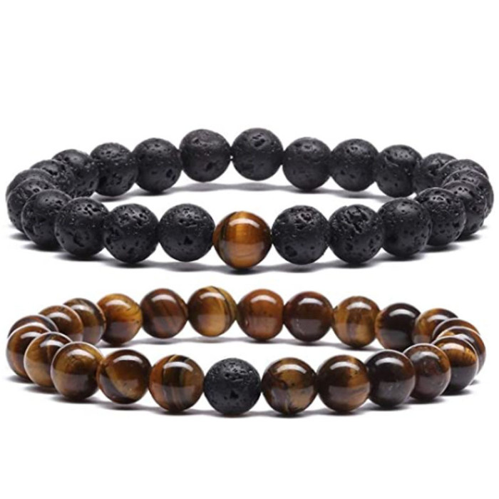 Men's Beaded Bracelet Lava Stone Beads Couple Bracelet Yellow Tiger Eye Stone Beads Bracelet Amazon Bestseller