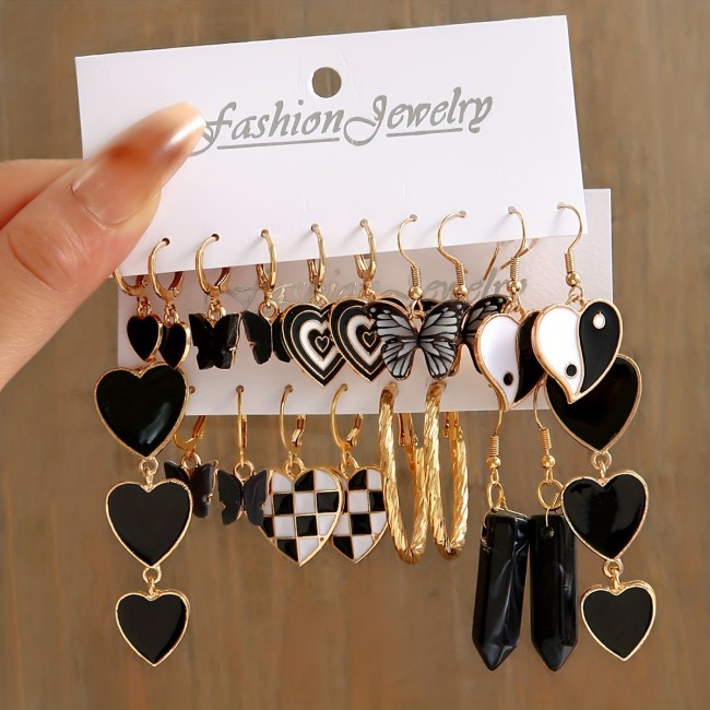 European and American New Style Metal Hoop Earrings Square Geometric Earrings Earring Set Combination Ins Style Earrings Set