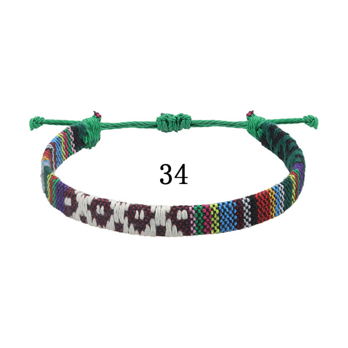 Amazon Hot-Selling Nepal Style Cotton Linen Woven Fabric Rainbow Anklet Versatile Colorful Adjustable Wide Anklet Rope