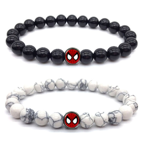 Accessories New European and American Men's Spider-Man Bracelet Tiger Eye Volcanic Stone White Pine Handmade Beaded Bracelet Beads