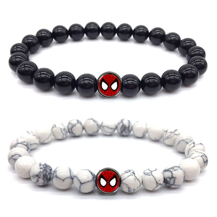 Accessories New European and American Men's Spider-Man Bracelet Tiger Eye Volcanic Stone White Pine Handmade Beaded Bracelet Beads