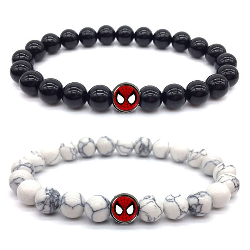 Accessories New European and American Men's Spider-Man Bracelet Tiger Eye Volcanic Stone White Pine Handmade Beaded Bracelet Beads