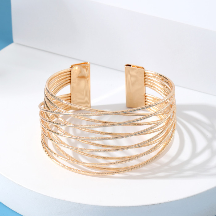 Fashion Trend Bracelet Minimalist Personality Multi-layer Hollow Open Arm Ring Niche Light Luxury Geometric Cross Hand Jewelry
