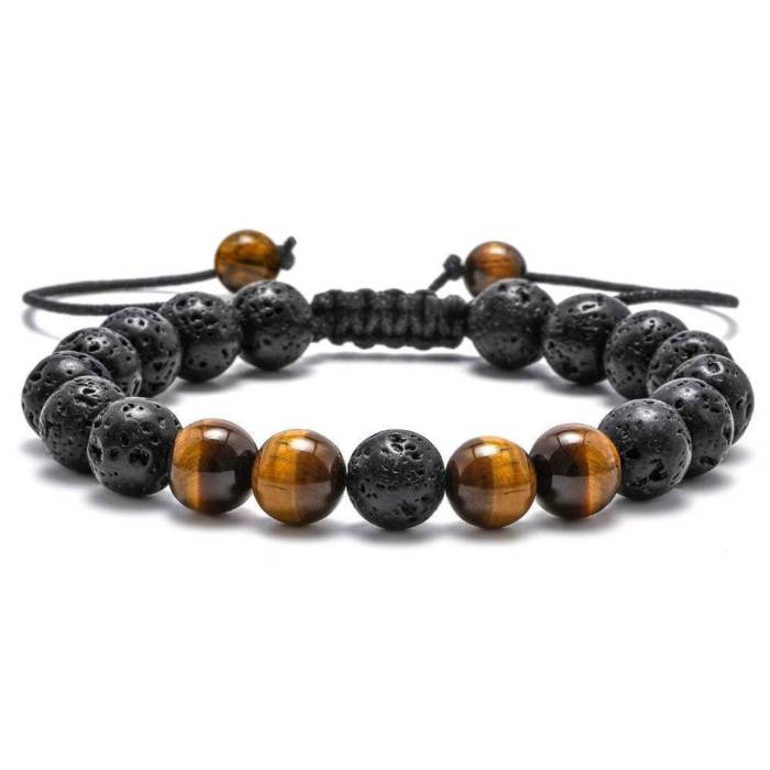 Amazon Bestselling Seven Meridians Chain Gold Jewelry Bracelet Colorful Volcanic Stone Turquoise Tiger Yoga Woven Bracelet