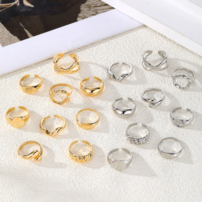 European and American Cross-Border Jewelry Geometric Design Sense Curved Ring Female Joint Ring Open Ring Set Female Wholesale