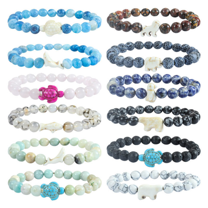 Cross-Border Hot-Selling Turtle Elephant Shark Elastic Bracelet Natural Stone Beaded Animal Tracking Bracelet