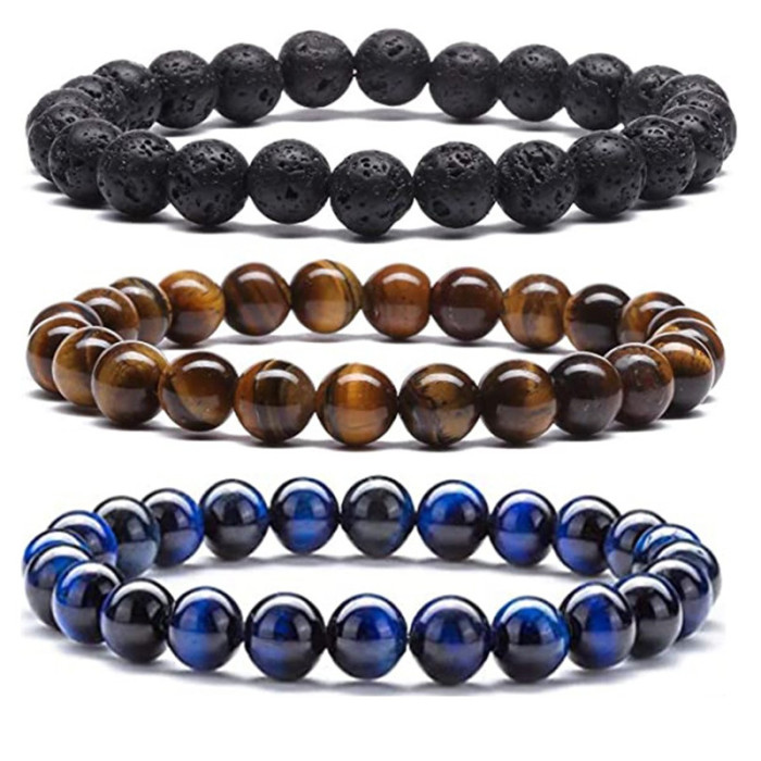 Amazon Wish New Volcanic Stone Bracelet Jewelry Fashion Simple Tiger Eye Stone Lapis Lazuli Agate Bracelet Set