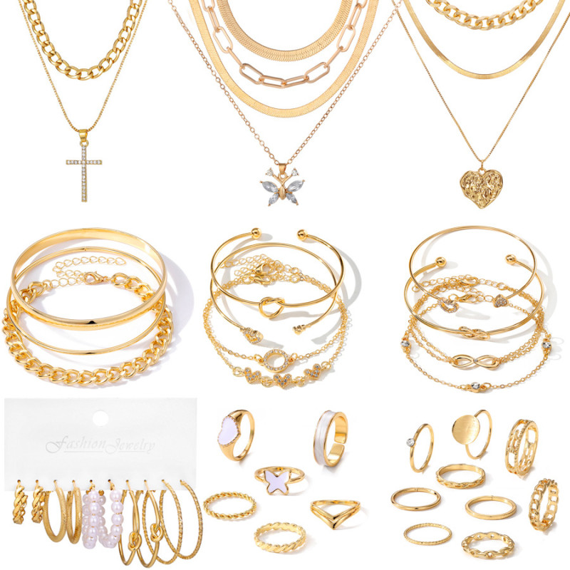 European and American Fashion Elegant Necklace Earrings Ring Set Personality Retro High-end Earrings 37-piece Jewelry Set for Women