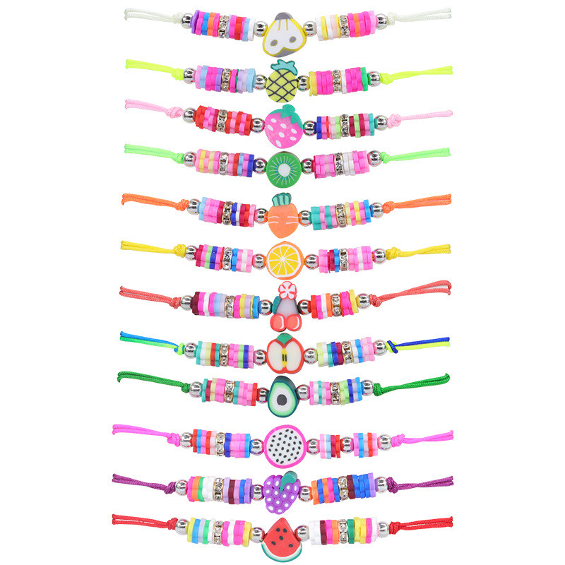 Cross-Border Hot Sale New Apple Dragon Fruit Soft Clay Fruit Series Woven Bracelet Colorful Children's Friendship Bracelet