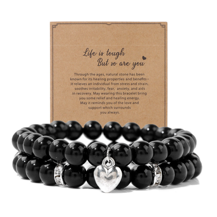 Cross-Border Hot Selling Pink Zebra Double Layer Bracelet Set Girl Gift Blue Pine Crystal Obsidian Heart Bracelet Hot Selling Water