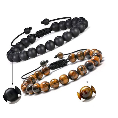 Handmade Jewelry Tiger Eye Stone Charm Bracelet Gift 8mm Tiger Eye Lava Stone Men's Couple Woven Bracelet