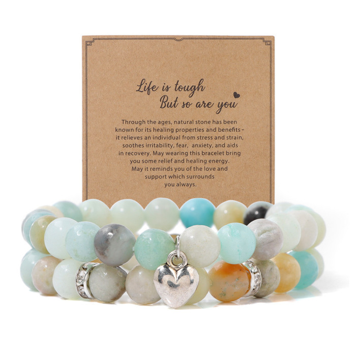 Cross-Border Hot Selling Pink Zebra Double Layer Bracelet Set Girl Gift Blue Pine Crystal Obsidian Heart Bracelet Hot Selling Water