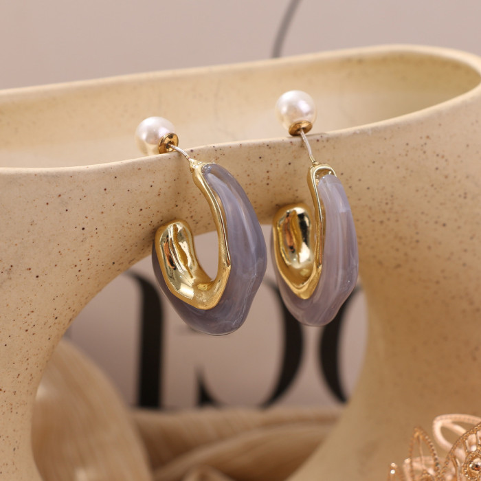 New Irregular Earrings From Korean Jewelry Industry, Colorful Pearl U-Shaped Earring Set, Same Style As Instagram Inf...