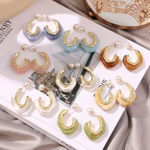 New Irregular Earrings from Korean Jewelry Industry, European and American Cross-Border Colorful Pearl U-Shaped Earring Set, Same Style as Instagram Influencers