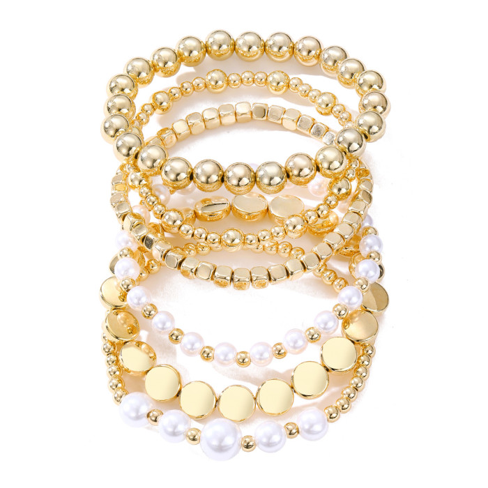 INS Style CCB Simple Beaded Blue Eye Bracelet Vintage High-End Elastic Single Row Set Jewelry