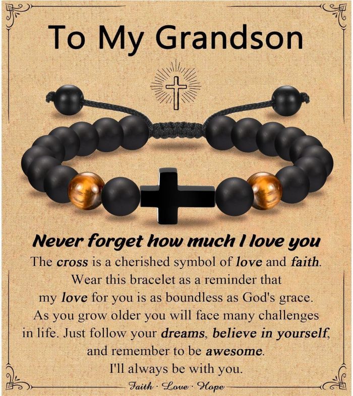 Amazon European and American Men's Tiger Eye Stone Bracelet Handmade Adjustable Cross Bracelet Father's Day Gift