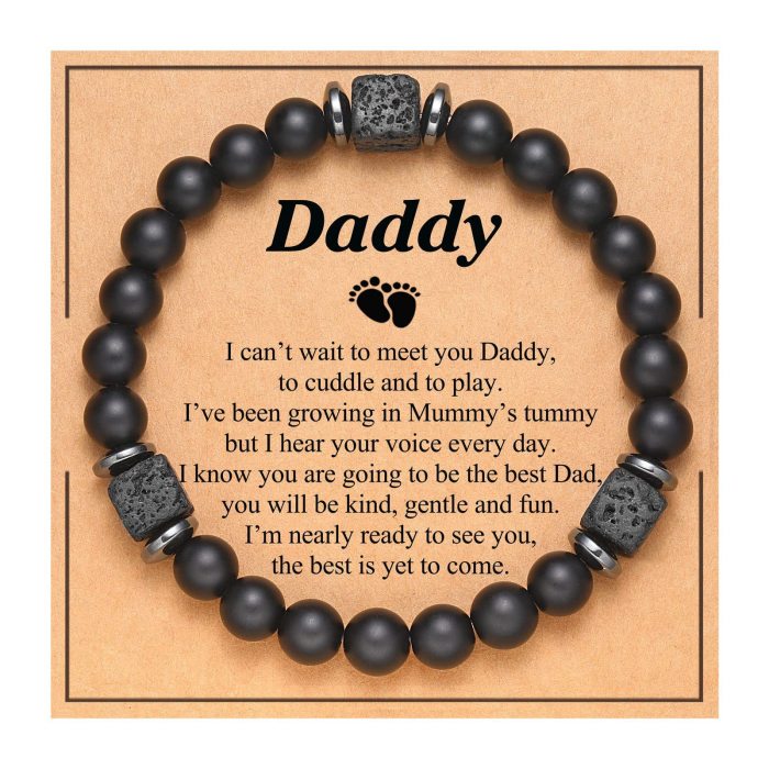Amazon Hot-Selling Black Matte Square Volcanic Stone Bracelet Father's Day Gift Father's Day Card Bracelet