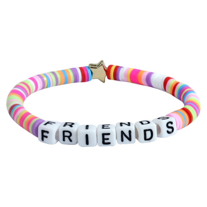 Hot-Selling Colorful Soft Clay Letter Bracelet for Teenagers DIY Elastic Friendship Bracelet Customizable Words