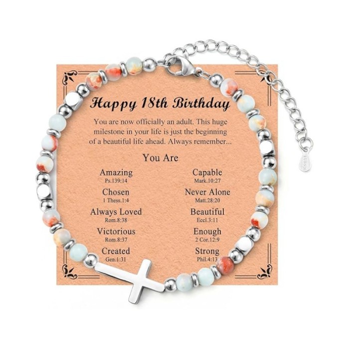 Amazon New Product 4mm Natural Stone Beaded Cross Lobster Clasp Adjustable Women's Bracelet with Card