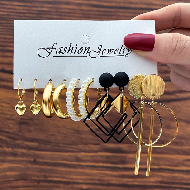 Cross-Border Source European and American New Triangle Shape Hoop Earrings Set Creative Retro Fashion Alloy Earrings